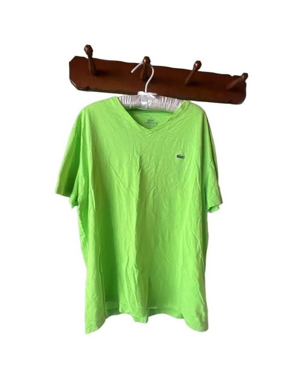 Lacoste V-Neck Pima Cotton T-Shirt Size 6 Lime Green